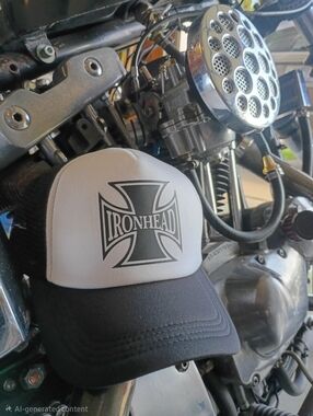 Black & White Ironhead Trucker Hat